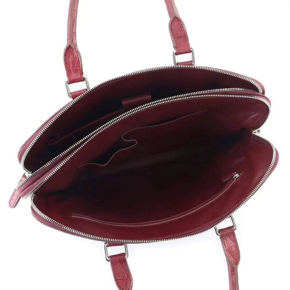 Men's Crocodile Leather Laptop Bags Briefcase Red