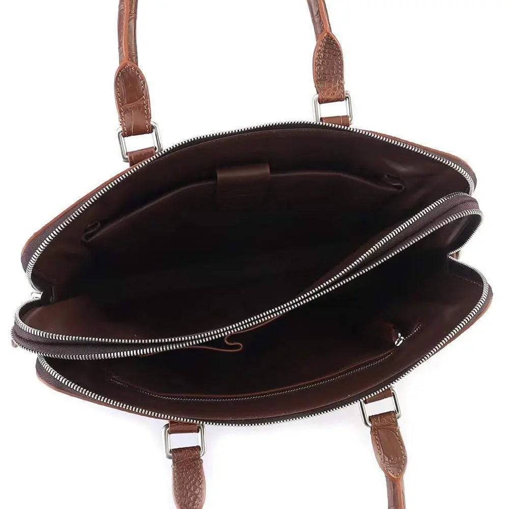 Men's Crocodile Leather Laptop Bags Briefcase Tan