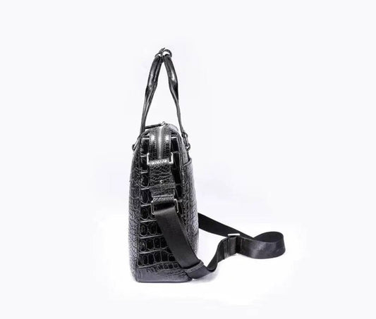 Men's Crocodile Leather Black Shoulder Bag Cross body Tote Bags