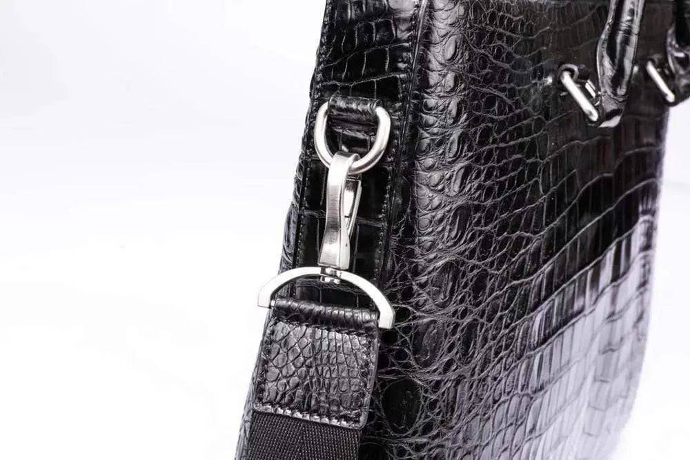Men's Crocodile Leather Black Top Handle Cross body Tote Bags