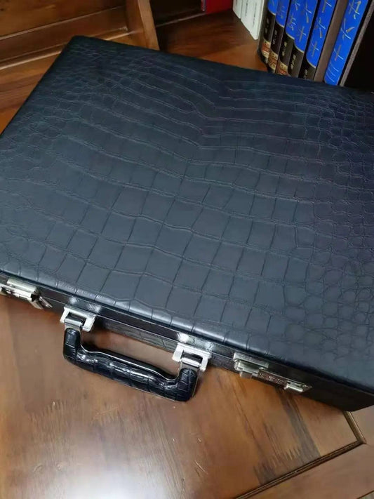 Men's Crocodile Leather Large Black Business Professional Attache Travel Case