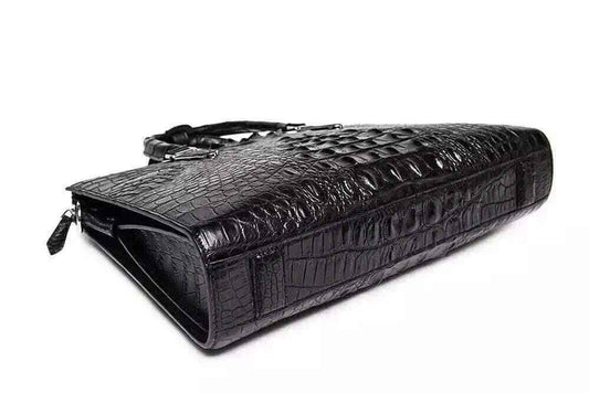 Mens Black Genuine Crocodile Bone Leather Briefcase