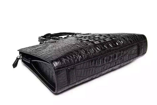Mens Black Genuine Crocodile Bone Leather Briefcase