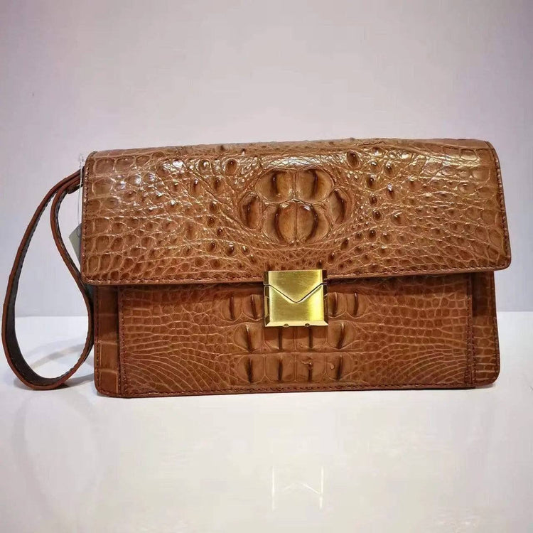 Mens Genuine Crocodile Leather Clutch Wristlet Bag With Password Goodlock Brown