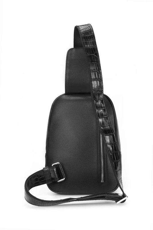 Mens Genuine Crocodile Leather Crossbody Shoulder Bag Casual Sling Chest Bag