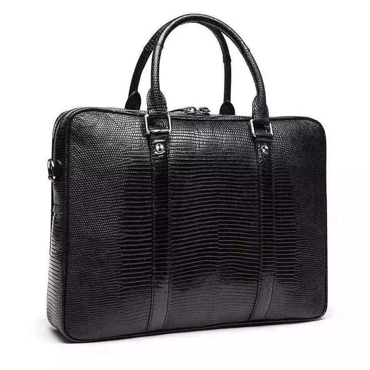 Mens Genuine Lizard Skin Leather Briefcase Bag Black
