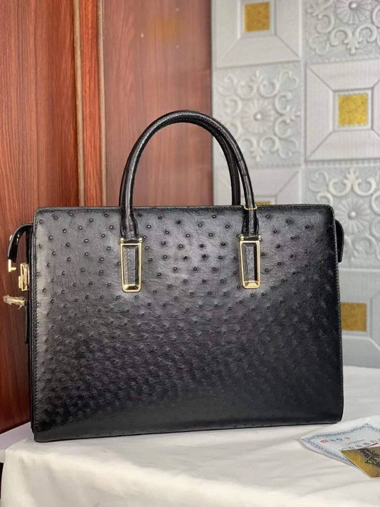 Mens Ostrich Leather Briefcase With Password Lock Black