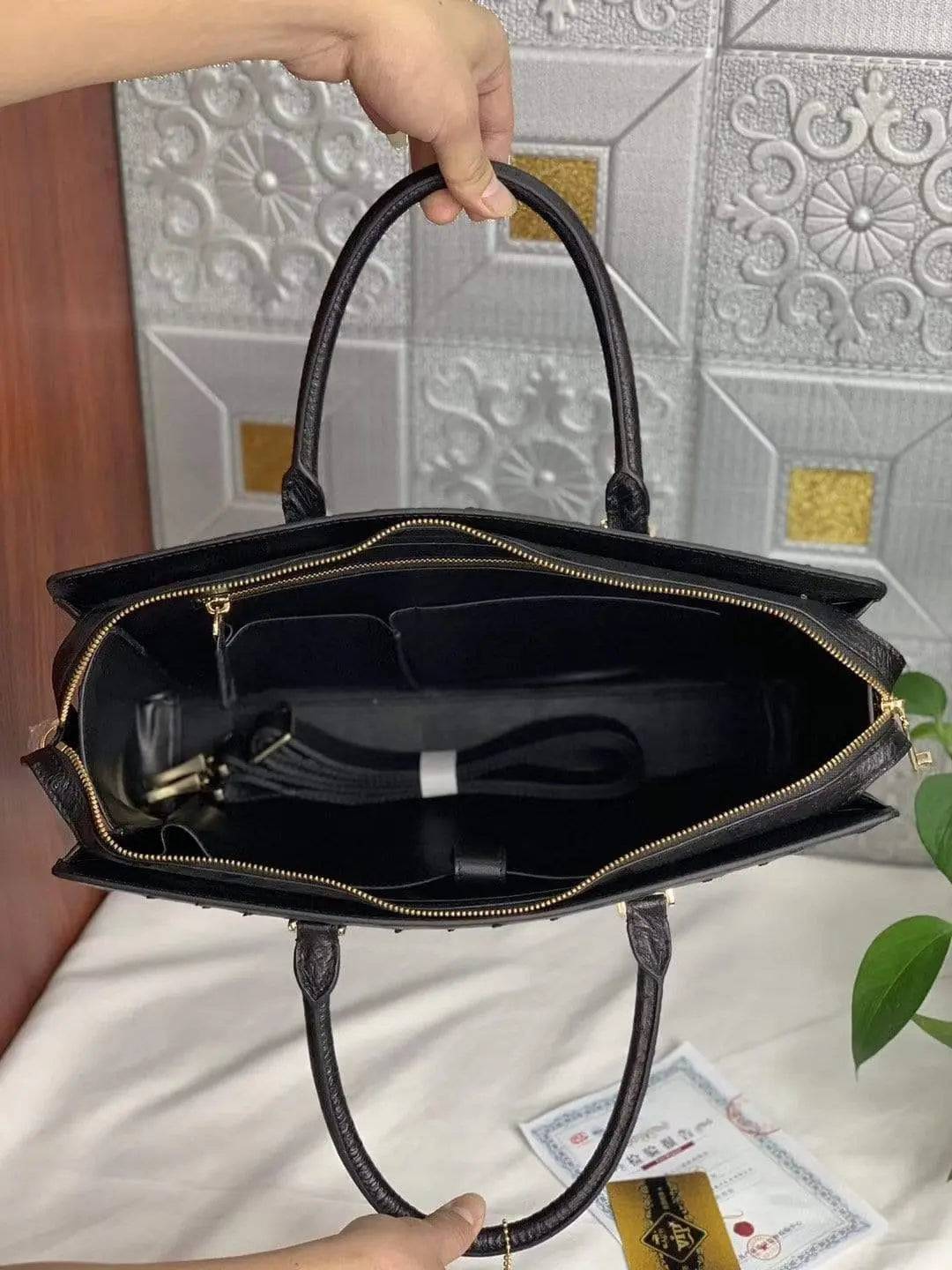 Mens Ostrich Leather Briefcase With Password Lock Black