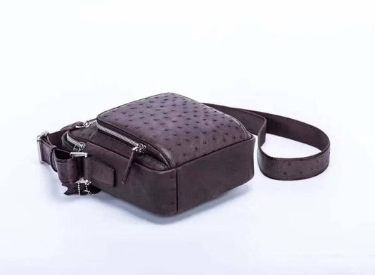 Mens Small Ostrich Leather Crossbody Messenger Shoulder Bags