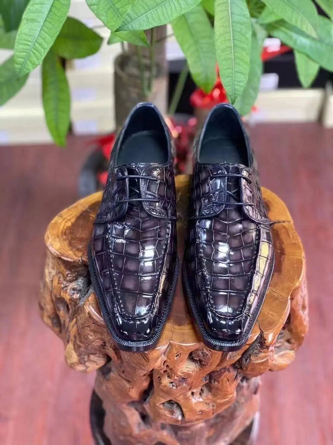 Crocodile Shoes Mens Vintage Smokey Purple Crocodile Leather Business Lace Up Dress Shoes | Rossie Viren Crocodile Shoes Mens Vintage Smokey Purple Crocodile Leather Business Lace Up Dress Shoes | Rossie Viren