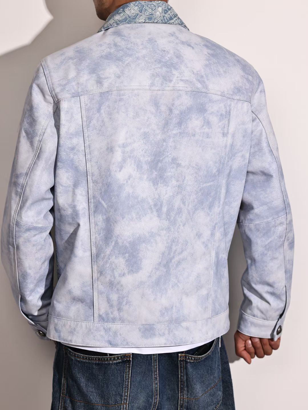 Mens Jackets , Denim Fabric Style Crocodile Skin Leather Jackets