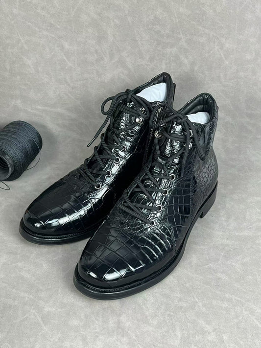 Crocodile Shoes Giày Da Đà Điểu Cổ Điển Unisex 8 Lỗ Buộc