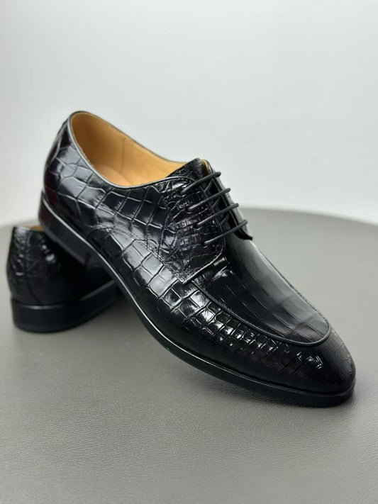 Crocodile Shoes Men's Crocodile Leather Lace Up Shoes Black