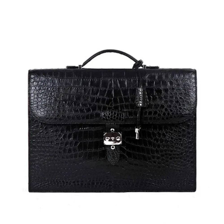Rossie Viren Crocodile Leather Men's Briefcase Laptop With Password and Lock Handbag