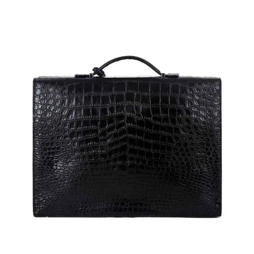 Rossie Viren Crocodile Leather Men's Briefcase Laptop With Password and Lock Handbag
