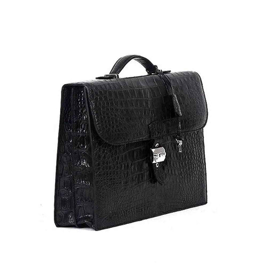 Rossie Viren Crocodile Leather Men's Briefcase Laptop With Password and Lock Handbag