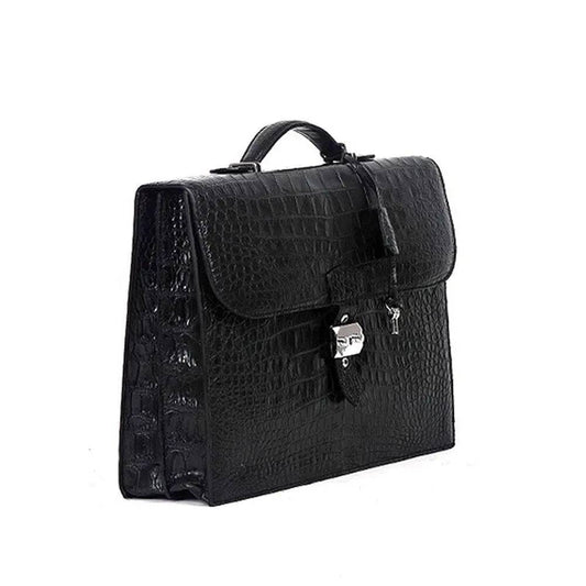 Rossie Viren Crocodile Leather Men's Briefcase Laptop With Password and Lock Handbag