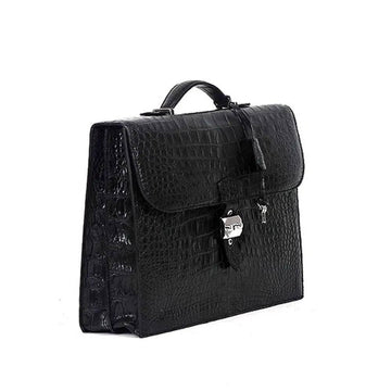 Rossie Viren Crocodile Leather Men's Briefcase Laptop With Password and Lock Handbag