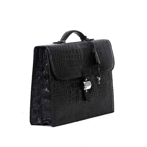 Rossie Viren Crocodile Leather Men's Briefcase Laptop With Password and Lock Handbag