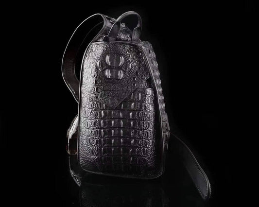 Sling Bag,Genuine Crocodile Leather Large Shoulder Chest Pack Crossbody Bag Travel Daypack