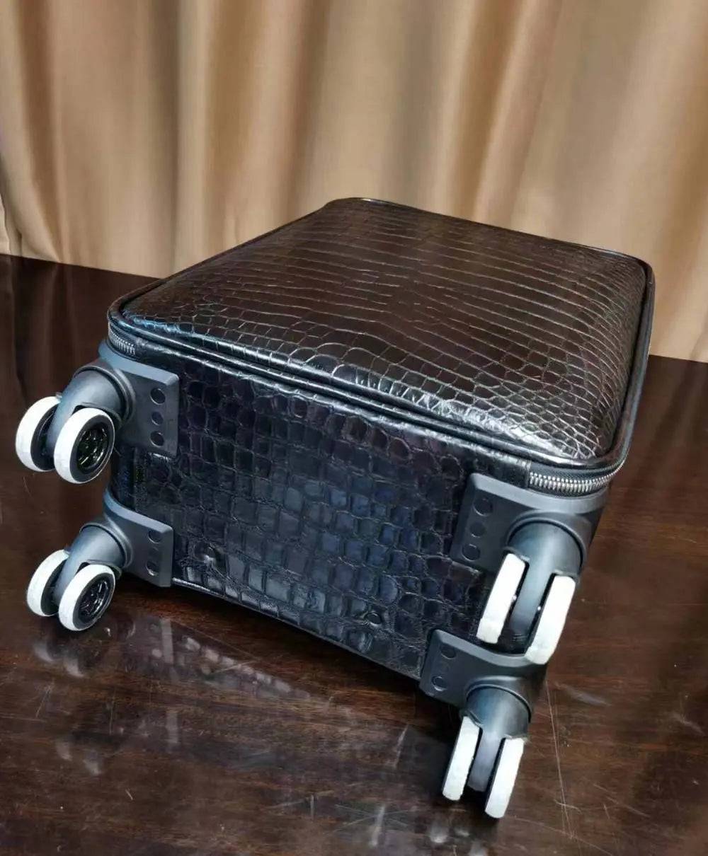 Preorder Crocodile Skin Leather luggage /Roll Aboard Suitcase Weekend/Travel Bag Trolley Case Universal Wheels 20-Inch Black