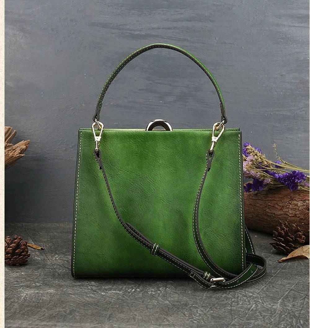 Rossie Viren Women's Vintage Leather Casual Box Shoulder Bag Small Square Bag