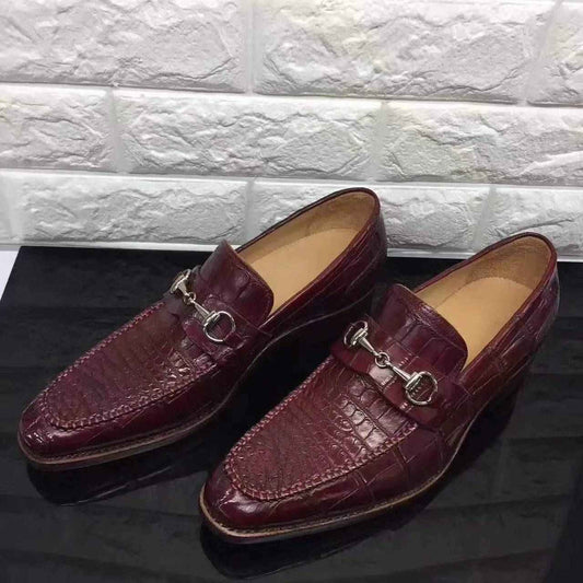 Crocodile Shoes Wine Red Genuine All-Over Crocodile Belly Skin Slip On~ Loafer Shoes for Men