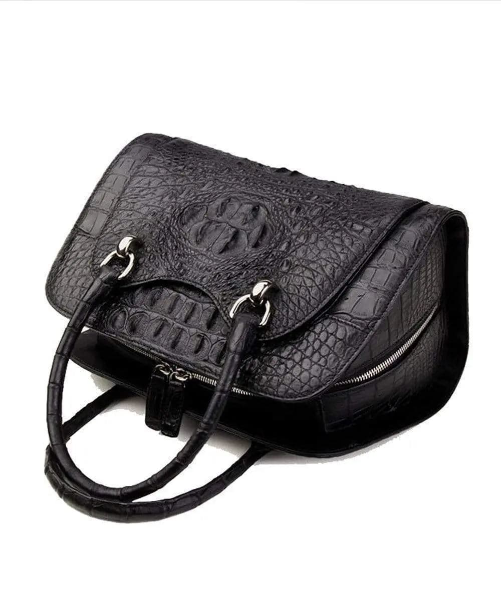 Borsa a satchel a cupola da donna in pelle di coccodrillo