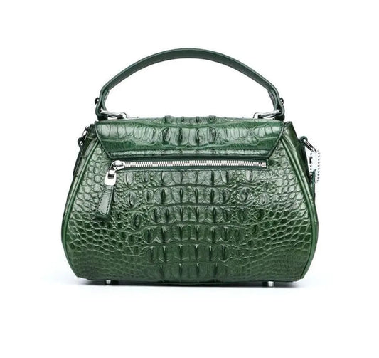 Women's Crocodile Leather Small Turn Lock Top Handle Cross Body Bag