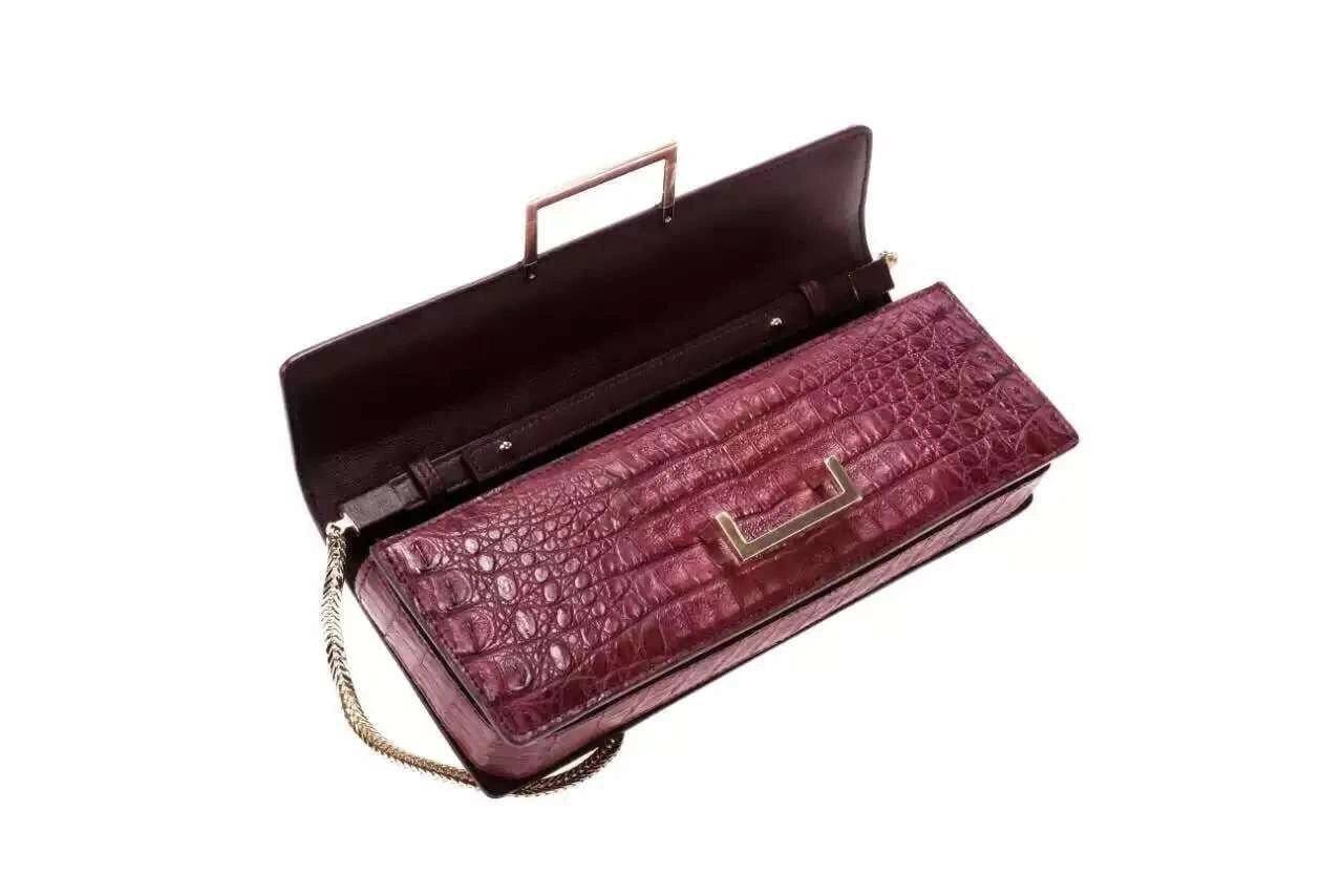 Womens Genuine Crocodile Leather Clutch With Chain Shoulder Strap For Women