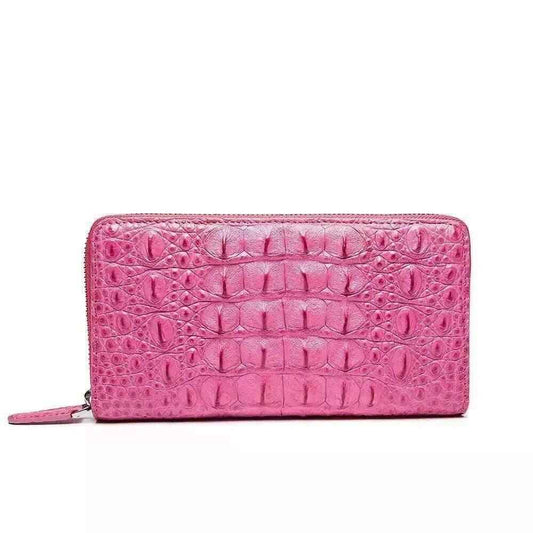 Womens Genuine Crocodile Leather Large Zip Around Wallet For Women