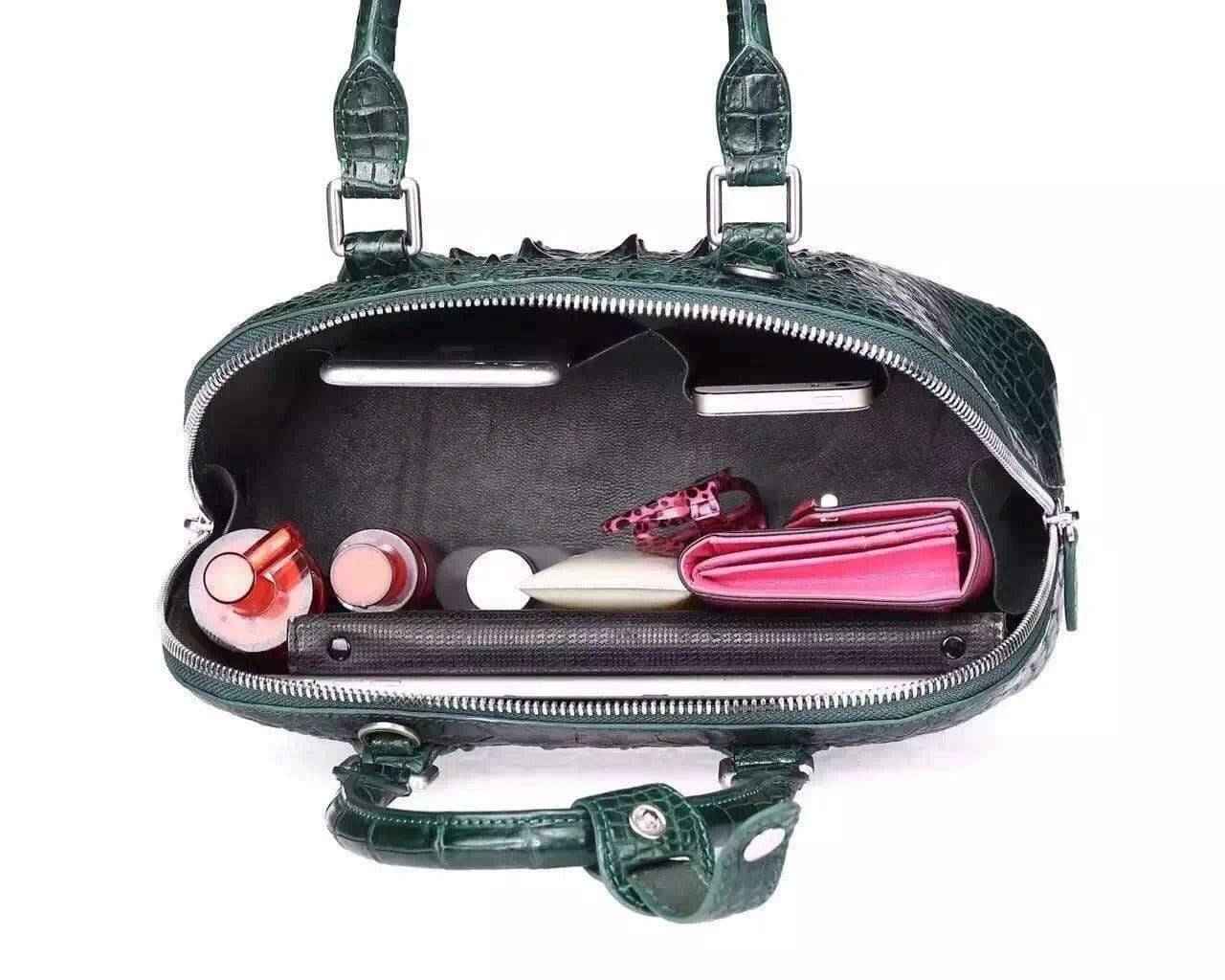 Borsa a tracolla trapezoidale piccola da passeggio in vera pelle di coccodrillo da donna