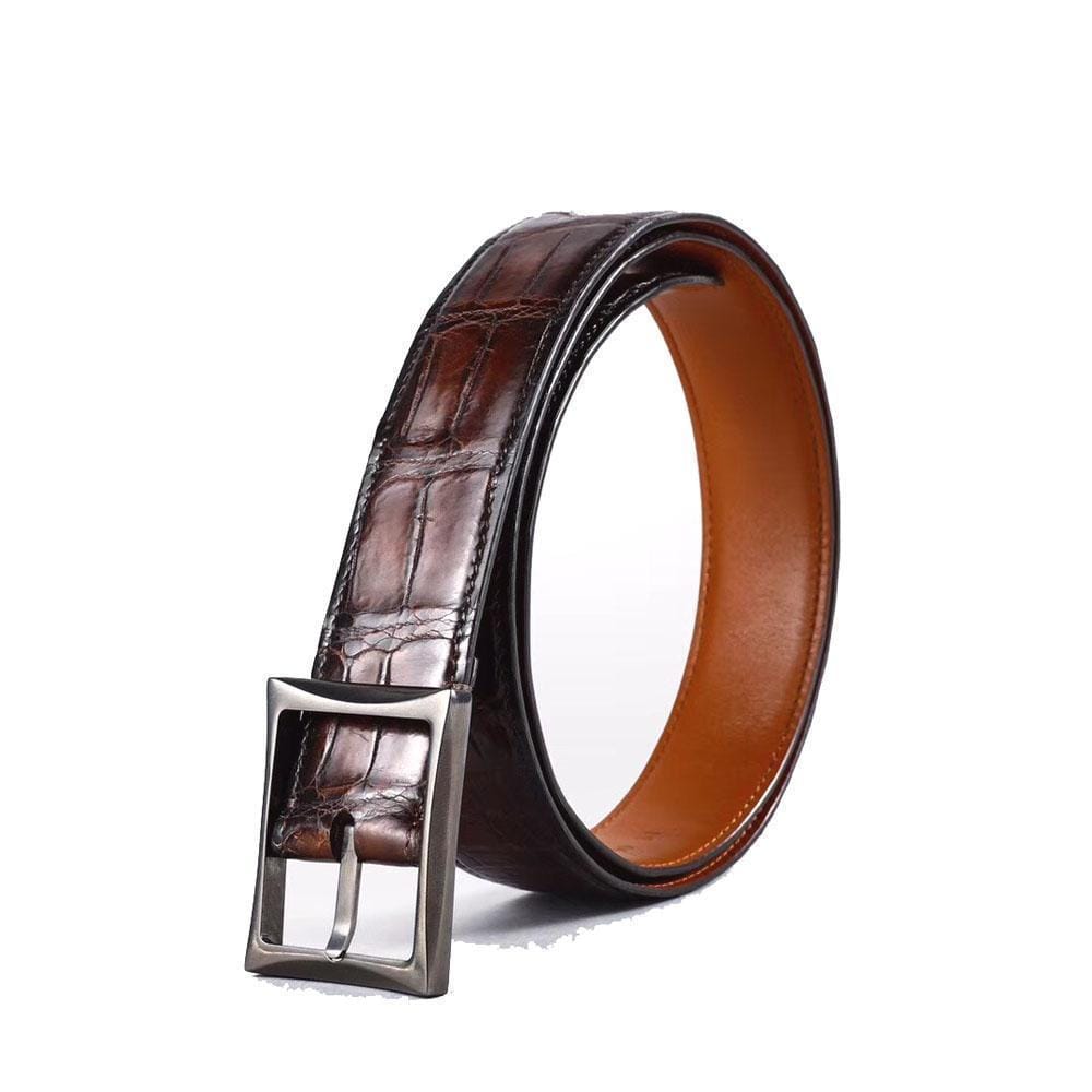 Belt Men's Vintage Genuine Crocodile Leather Single Side With Stainless Steel Buckle