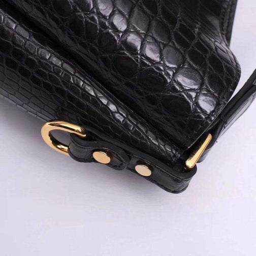 Black Crocodile Leather Medium Hobo Bag & Purse For Women