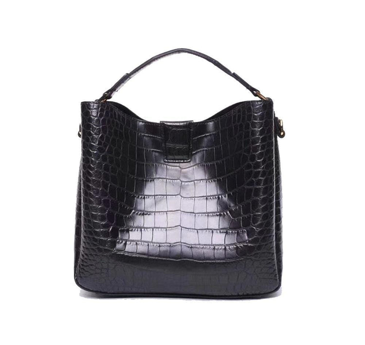 Black Crocodile Leather Medium Hobo Bag & Purse For Women