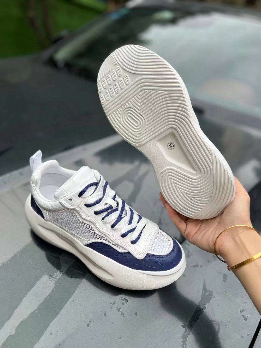 Crocodile Shoes Couples Shoe White Crocodile Leather Sneaker Shoes Blue