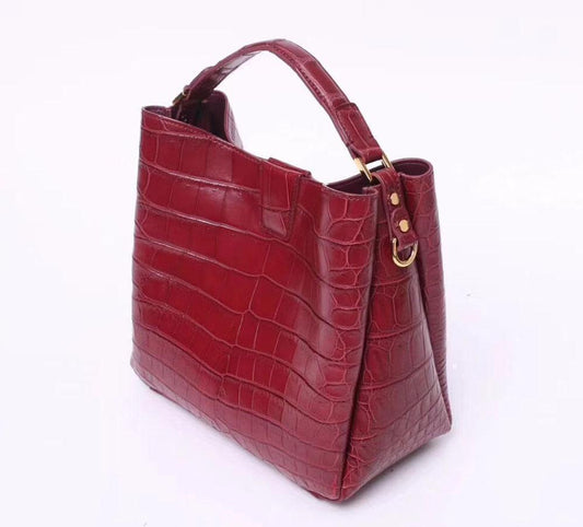 Crocodile Leather Medium Hobo Bag & Purse For Women Red