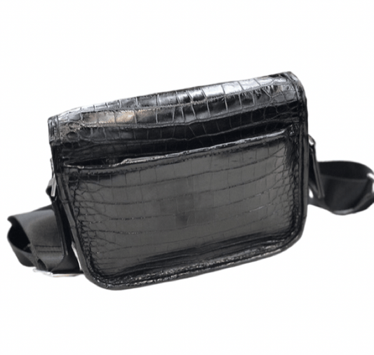Crocodile Leather Postman Bag, Mens Messenger Business Shoulder Bag Small