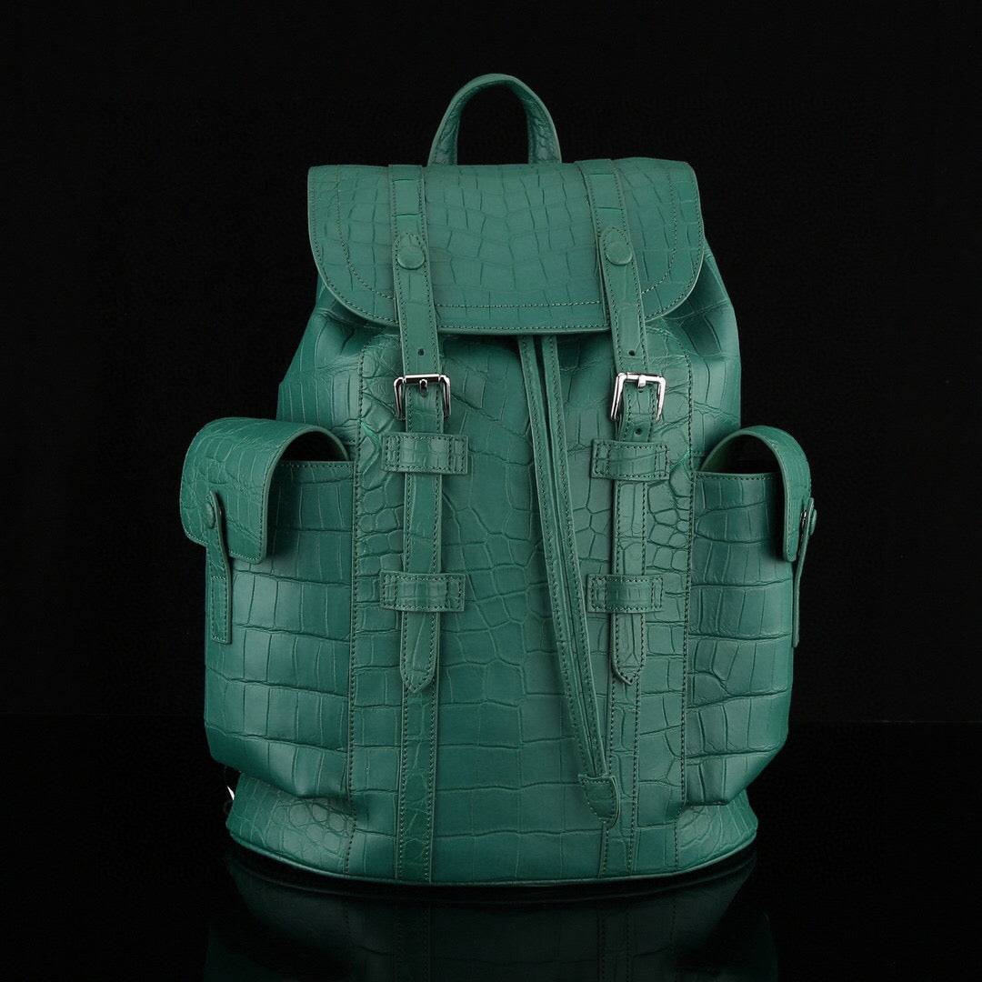 dark green backpack leather Crocodile Leather Backpack Dark Green