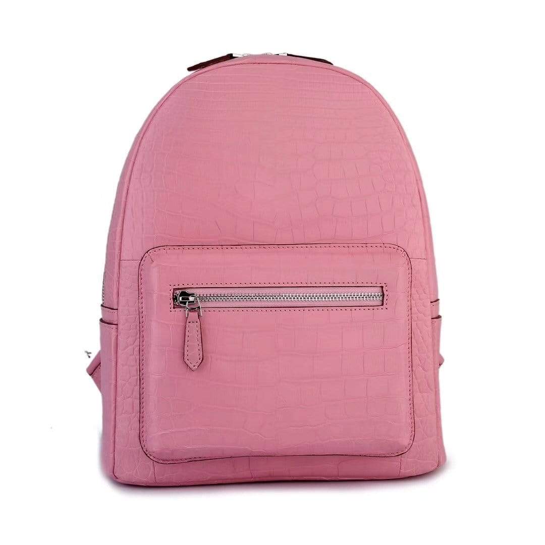 blush pink leather backpack Pink Crocodile Leather Backpack for Women