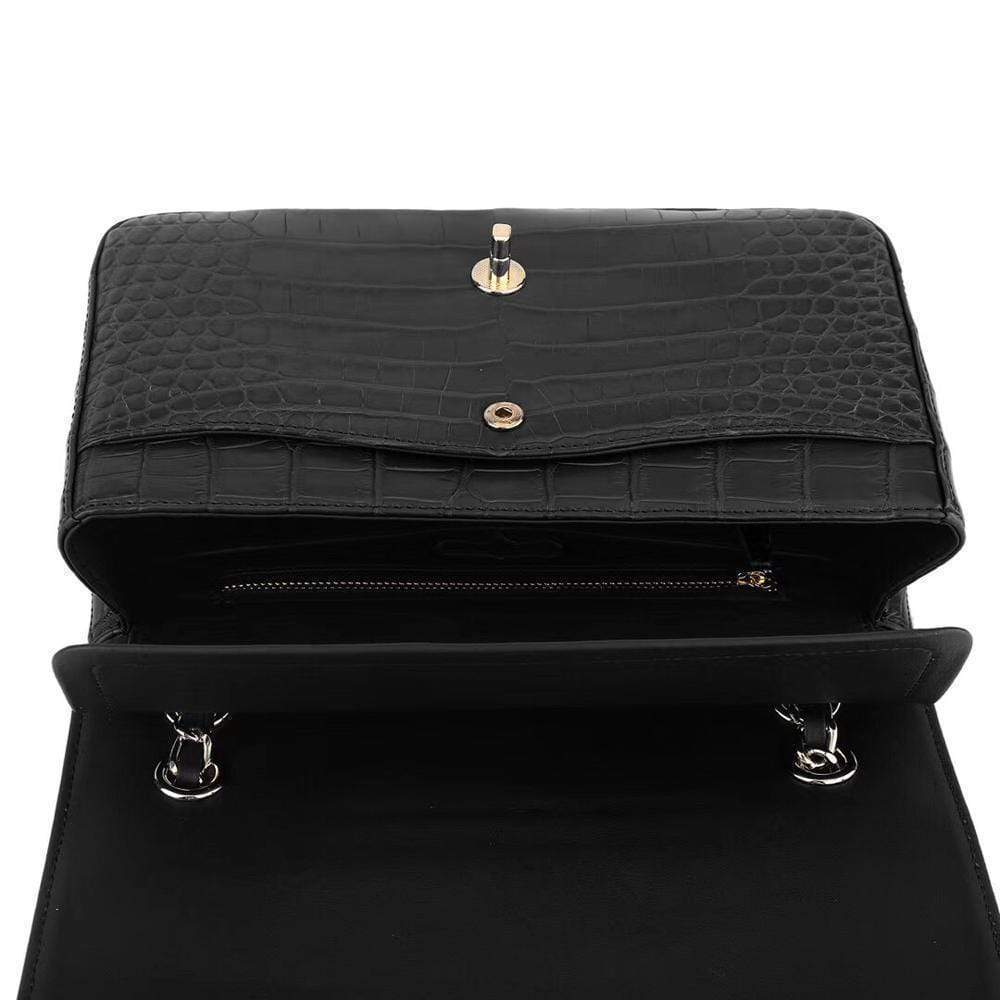 Crocodile Leather Classic Flap Chain Shoulder Bags For Women Black