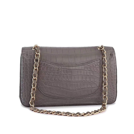 Crocodile Leather Classic Flap Chain Shoulder Bags For Women Grey