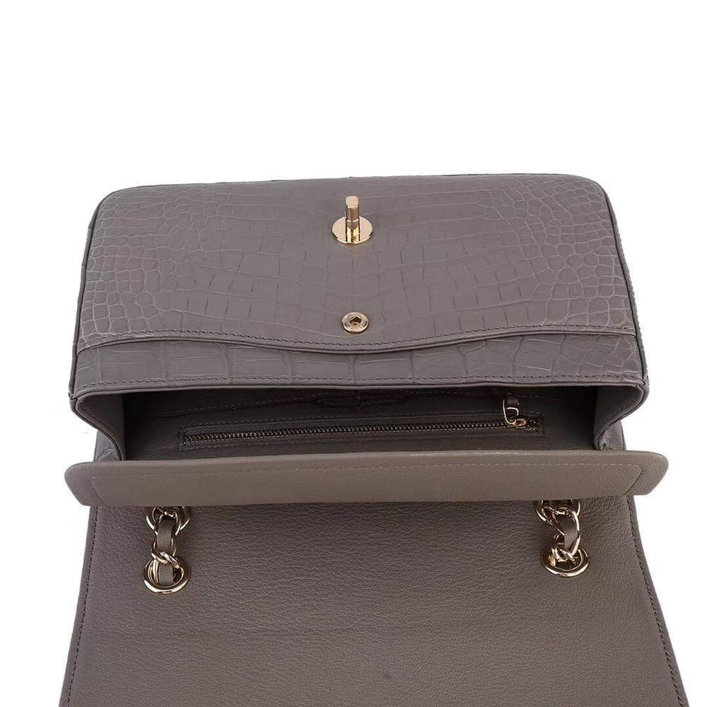 Crocodile Leather Classic Flap Chain Shoulder Bags For Women Grey