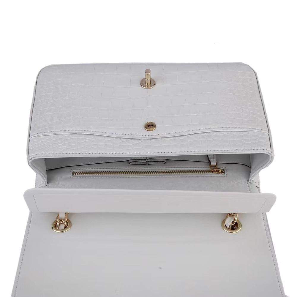 Crocodile Leather Classic Flap Chain Shoulder Bags For Women White