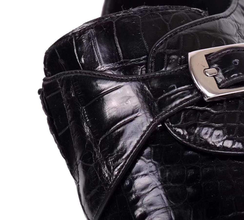 Crocodile Shoes Crocodile Leather Man Handmade Mens Dress shoes, Mens Monk Shoes, Mens Formal Shoes,Black