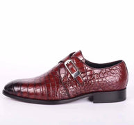 Crocodile Shoes Crocodile Leather Man Handmade Mens Dress shoes, Mens Monk Shoes, Mens Formal Shoes,Brushed Red