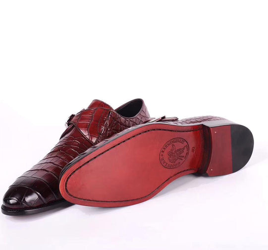 Crocodile Shoes Crocodile Leather Man Handmade Mens Dress shoes, Mens Monk Shoes, Mens Formal Shoes,Brushed Red