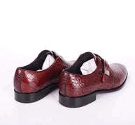 Crocodile Shoes Crocodile Leather Man Handmade Mens Dress shoes, Mens Monk Shoes, Mens Formal Shoes,Brushed Red