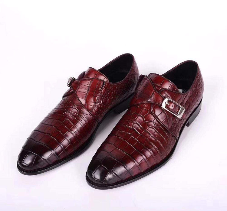 Crocodile Shoes Crocodile Leather Man Handmade Mens Dress shoes, Mens Monk Shoes, Mens Formal Shoes,Brushed Red