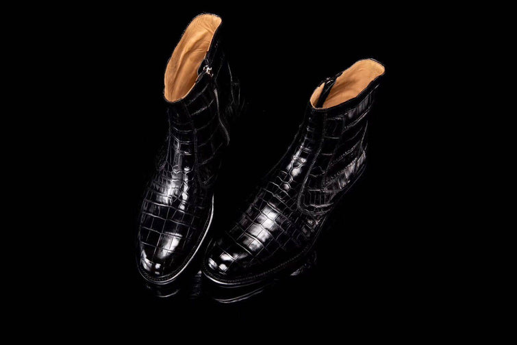Crocodile Shoes Crocodile Leather Side-Zip Ankle Boots